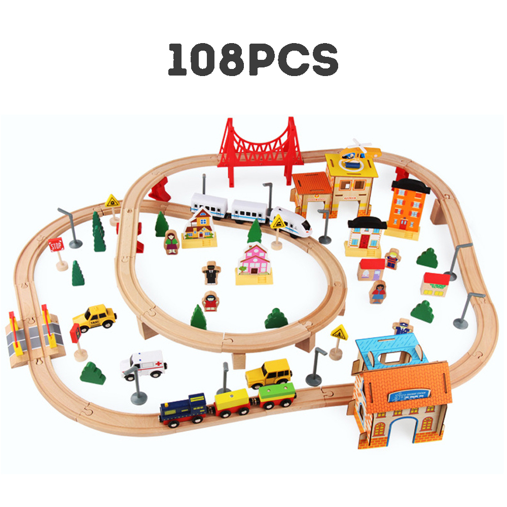 Children's Wooden Toy Train Track Set kids train track toy Virtual