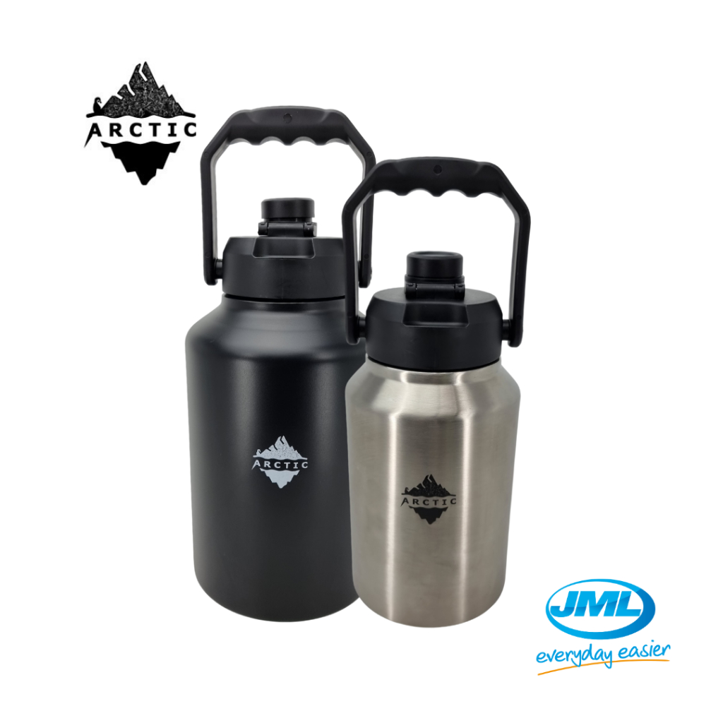Arctic Gallon Jug | Thermalware sweat free tumbler water bottle workout spill proof | Black silver | 1.89L & 3.79L