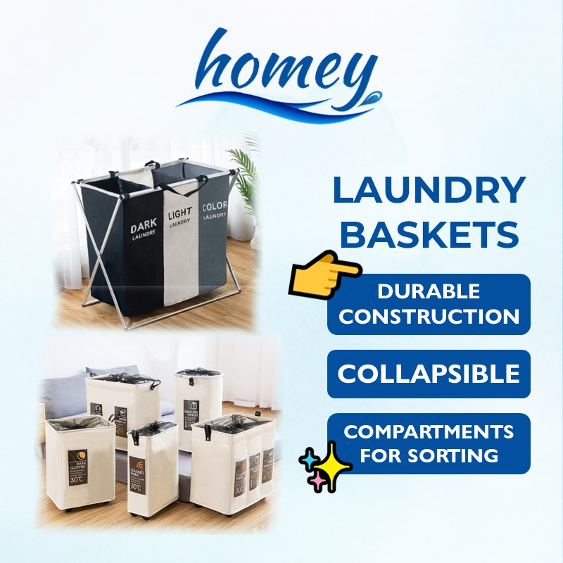 SG Homey Laundry Basket With Wheels Bag Storage Hamper Multiple