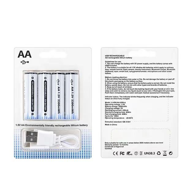AA/AAA 1.5V USB TypeC lithium rechargeable battery 2200mWh/600mWh