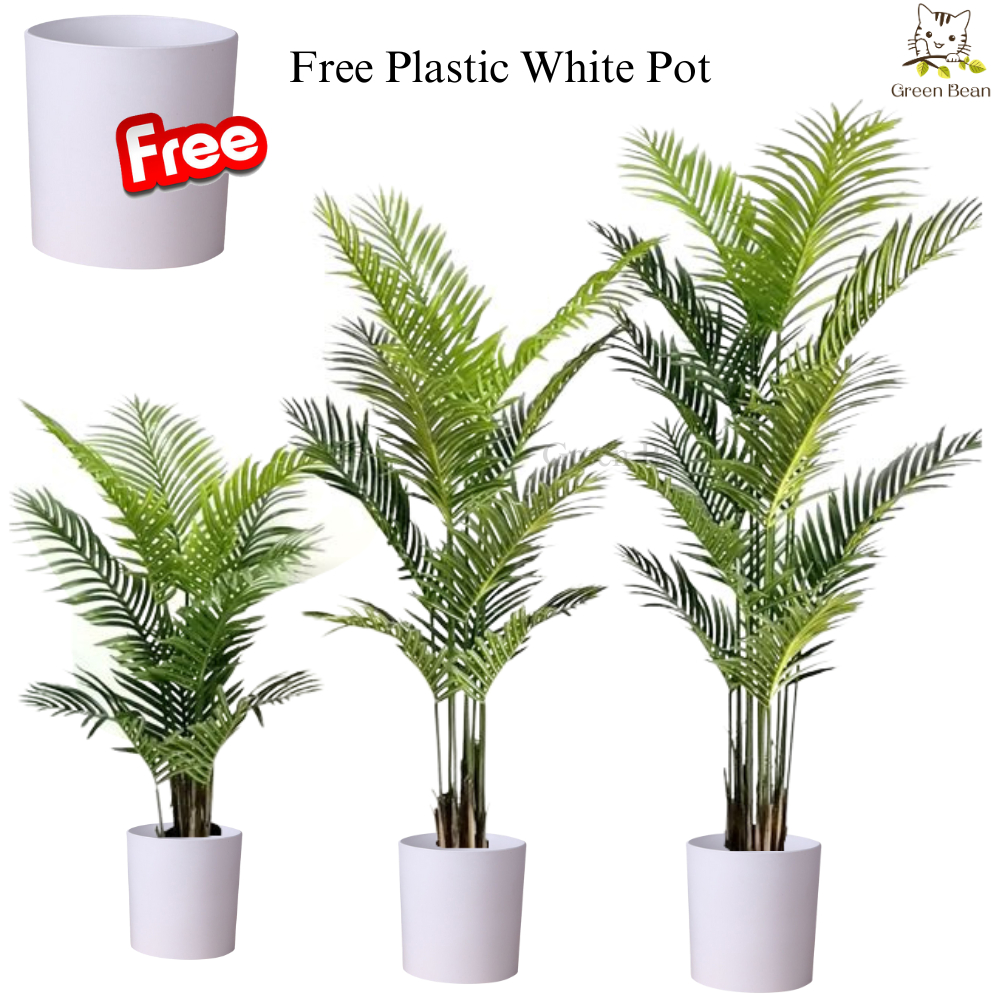 Artificial Areca Palm Plant With Free White Pot Fake Tropical Palm Tree