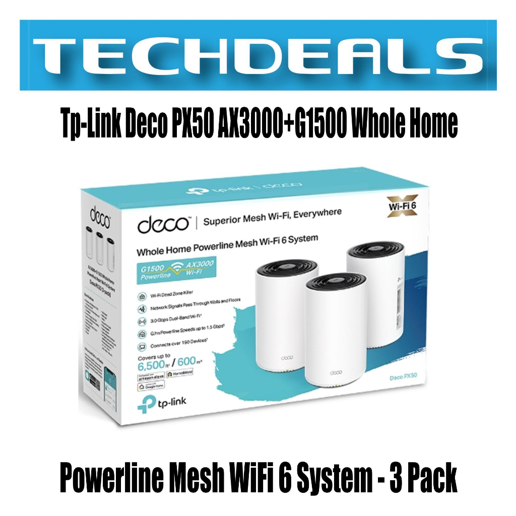 TpLink Deco PX50 AX3000+G1500 Whole Home Powerline Mesh WiFi 6 System