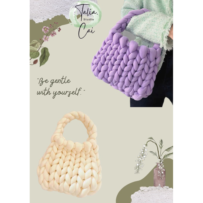 Korea Dongdaemun New Hand-woven Bag  fashion Cotton Handbag Twist Braid Mini Bucket Knitted Sling Bag for Women handbag