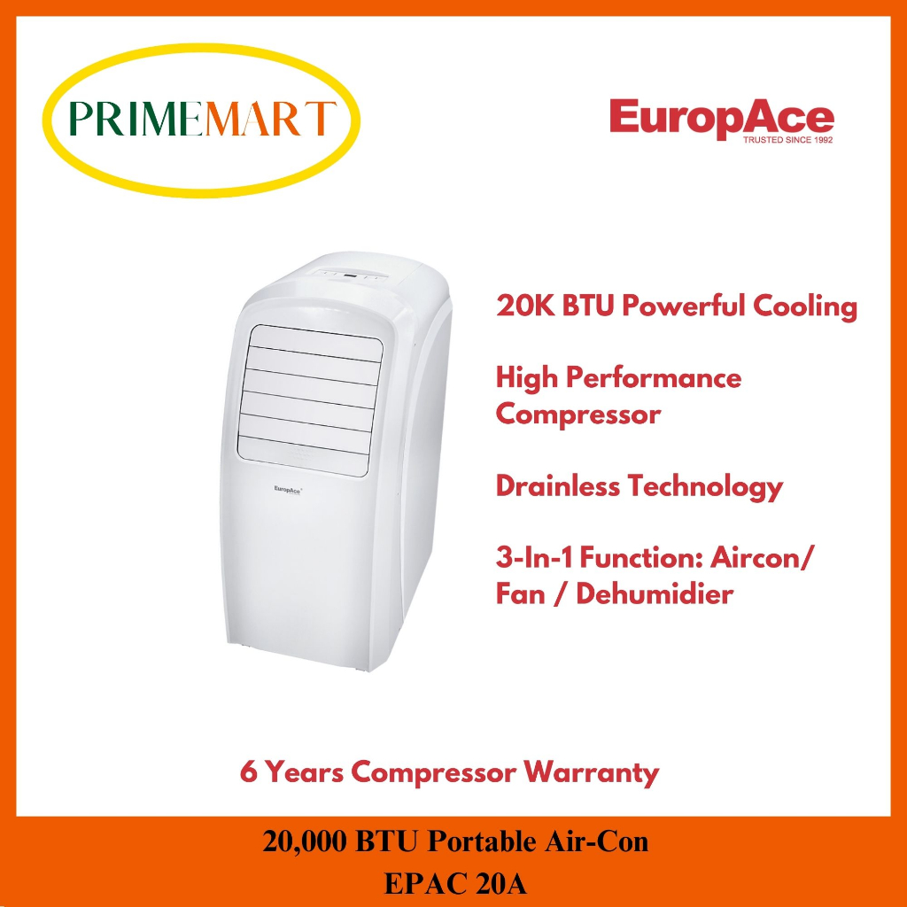 EUROPACE EPAC 20A STRONG 20,000 BTU Portable Air Conditioner *6 YEARS