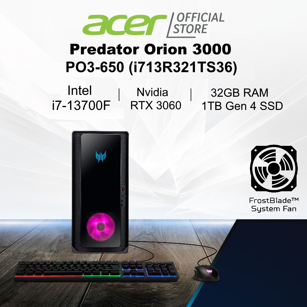 [New Intel i7-13700F] Predator Orion 3000 PO3-650 (i713R321TS36) Gaming Desktop | NVIDIA RTX 3060 | 32GB RAM