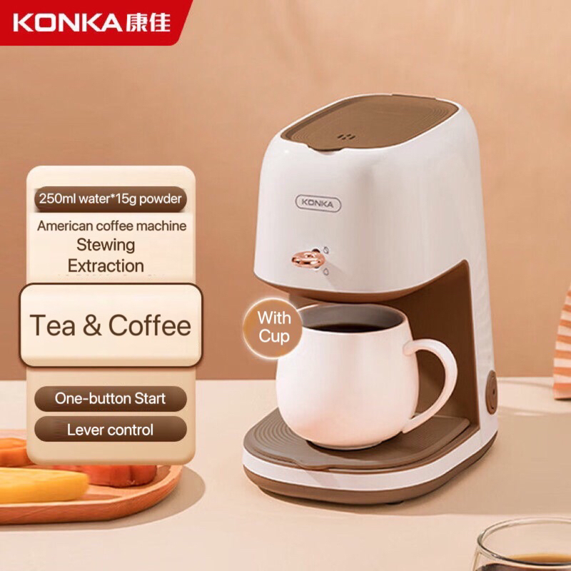 KONKA Coffee Maker Single Cup Household Coffee Machine Mini Portable  Coffeemaker With Free Ceramic Cup on sale mini portable Coffee Brewer  Machine brewed Automatic Drip Coffee Complete Set 1 cup Free 