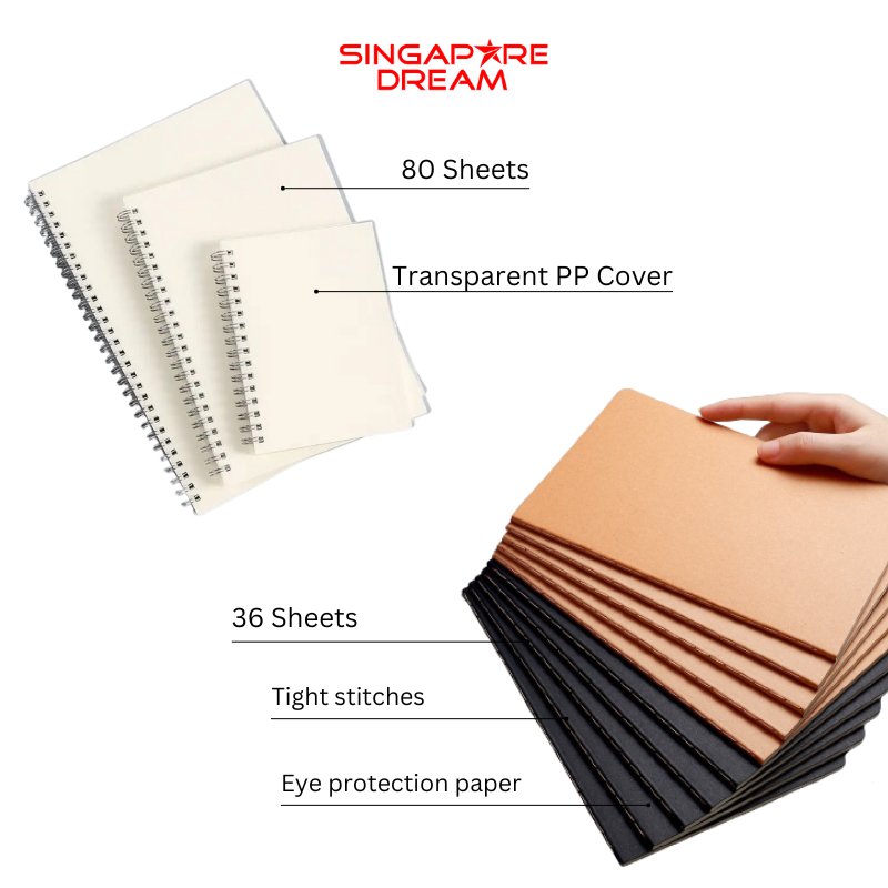 A5 / B5 Notebook Notepad Exercise Book Spiral Kraft Paper Black Cover