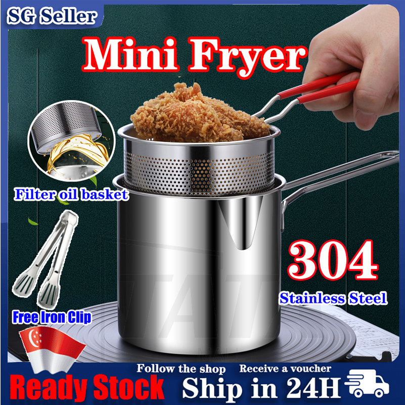 Ready Stock 304 Stainless Steel Fry Pot Home Tempura Fryer Oil Storage Container with Basket
