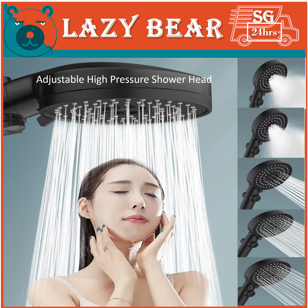 Water Saving Shower Head Black Adjustable High Pressure Shower One-key ...