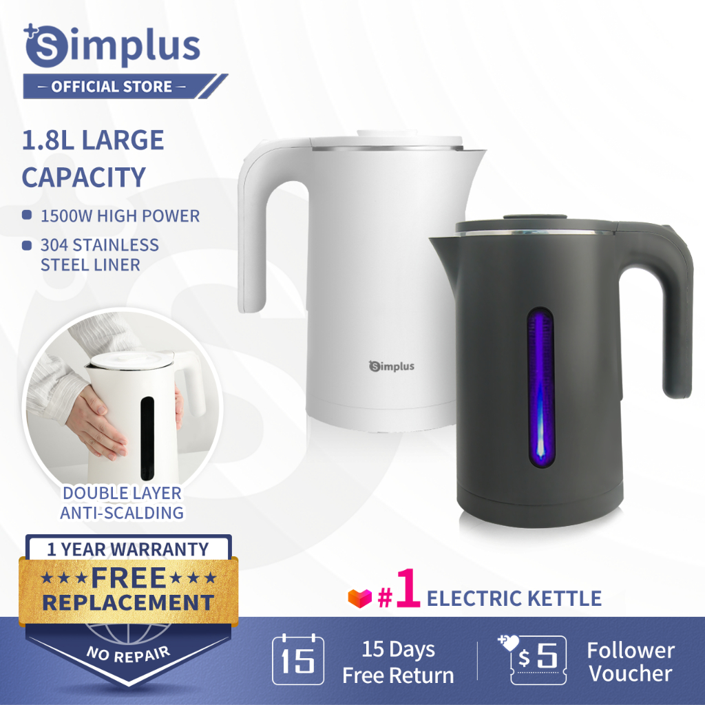 Simplus Electric Kettle 1.8L 304 Stainless Steel 1500w Automatic Power