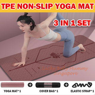 Anti-Slip Premium Quality TPE Yoga Mat, Extra Thick 6/8mm TPE Workout Mat,  Free Strap + Bag