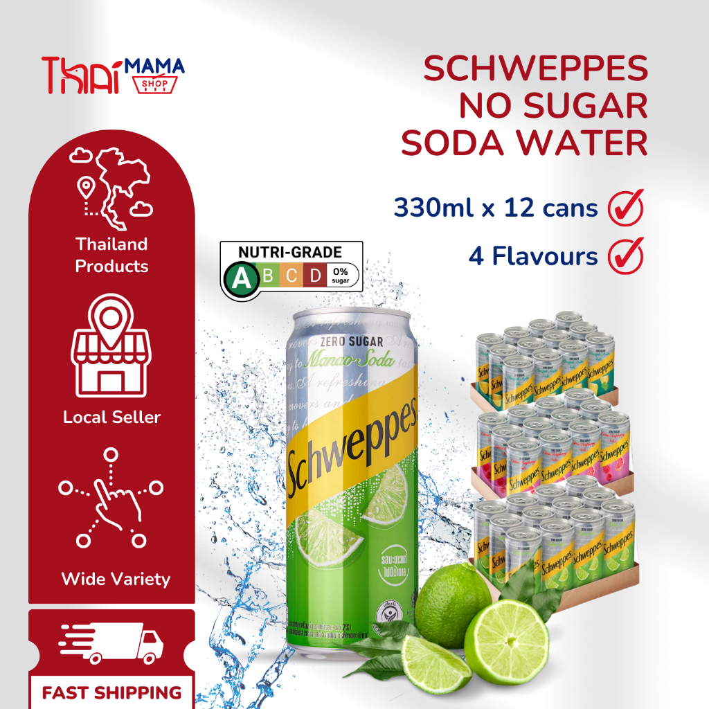 Schweppes No Sugar Soda Water 330ml x 12 cans Shopee Singapore