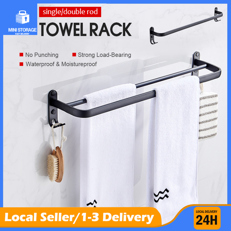 (SG Stock)No Punching Towel Hanger Toilet Bathroom Towel Rack Wall
