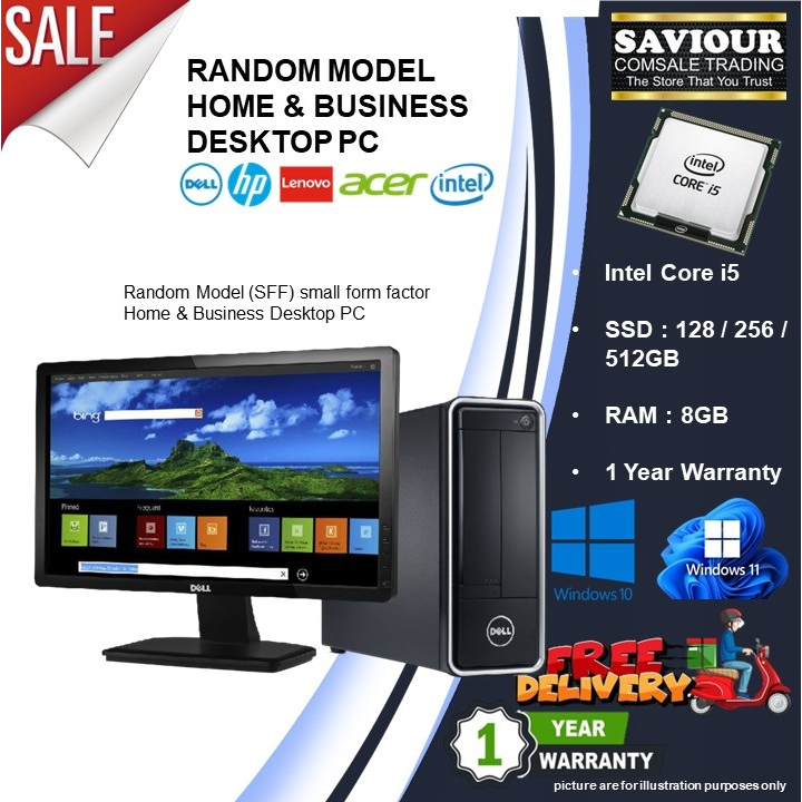 Refurbished Random Model - Dell HP Acer Lenovo Intel Core i5 Home & Business Desktop PC & Monitor 12 Months Warranty