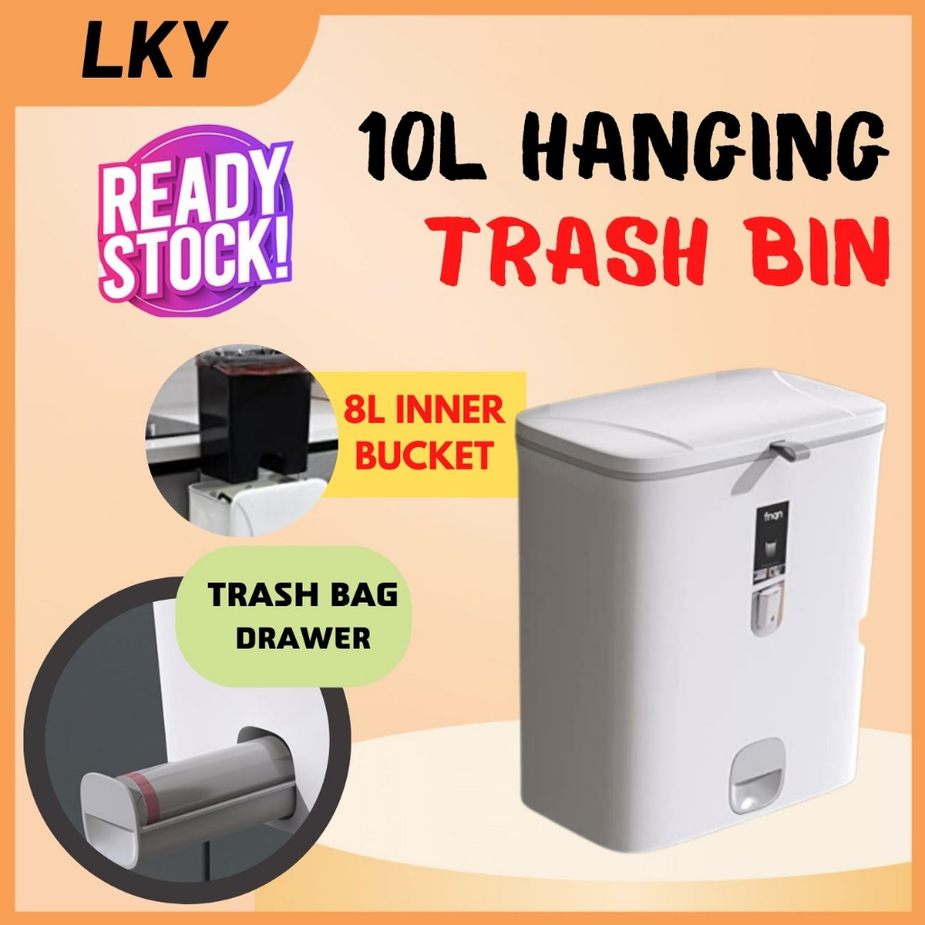 LKY - HANGING TRASH BIN/DUSTBIN/GARBAGE BIN WALL MOUNTED 10L With Cover ...