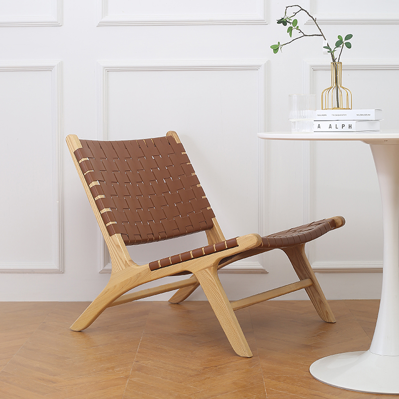 Nordic solid wood balcony lounge chair home backrest rattan woven chair Japanese style homestay