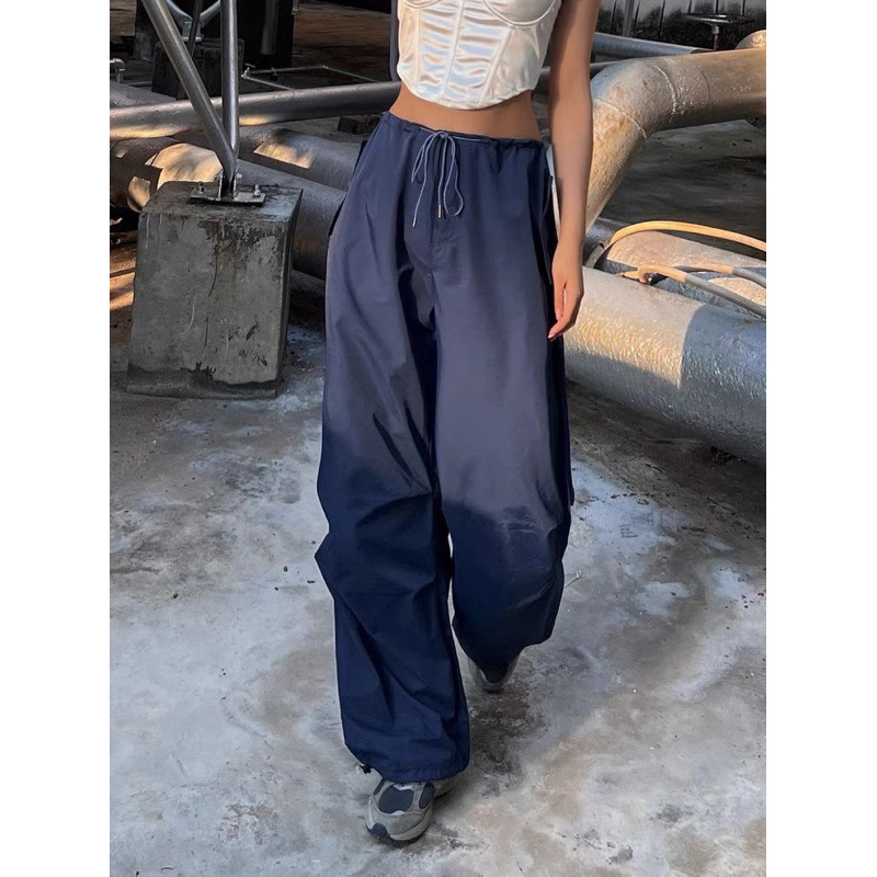 [SG Stock ] Hailey Bieber Blue Parachute Drawstring pants,cargo pangs