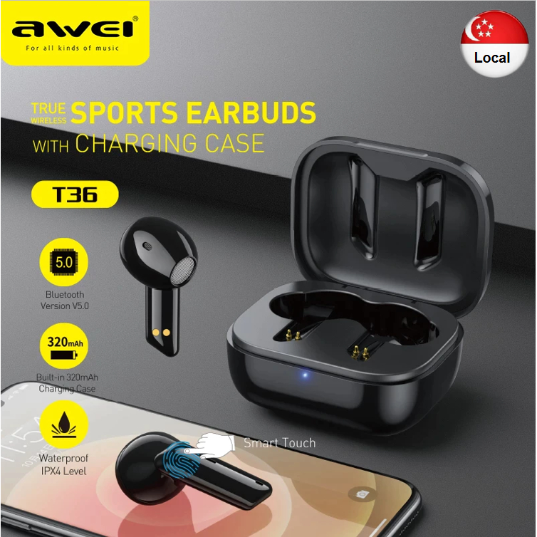 Awei Earbud T36 T68 ENC IPX6 Waterproof TWS Wireless Headset Mic