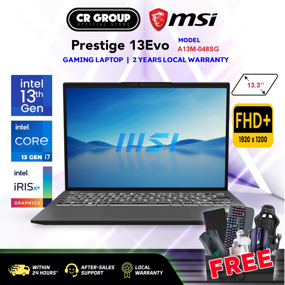 MSI Prestige 13Evo A13M-048SG - Intel i7-1360P - Iris Xe Graphics - 13.3 FHD+ (1920 X 1200) - 16GB DDR5 (2Yrs Agent)