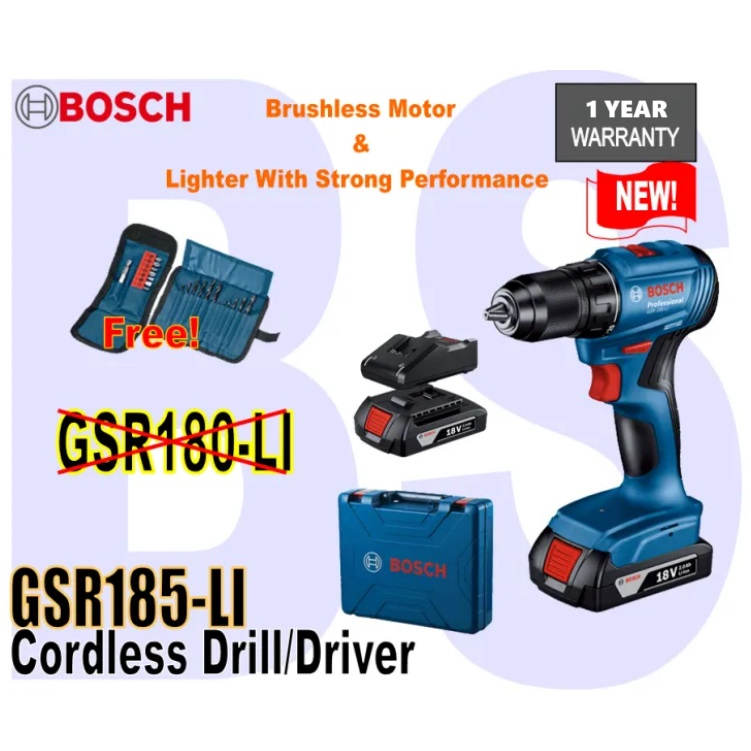 BANSOON BOSCH Cordless Drill/Driver GSR 185Li Professional. Brushless Motor. Metal Chuck. with
