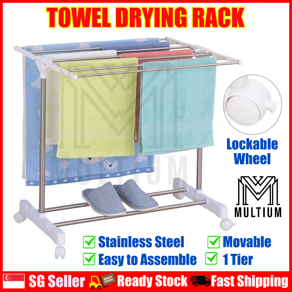 Clothes Towel Drying Rack 1 Tier with Wheel Easy Storage Stainless