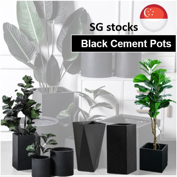 [SG] Black Cement Planter Box Outdoor Fiberglass Pot Planters Black