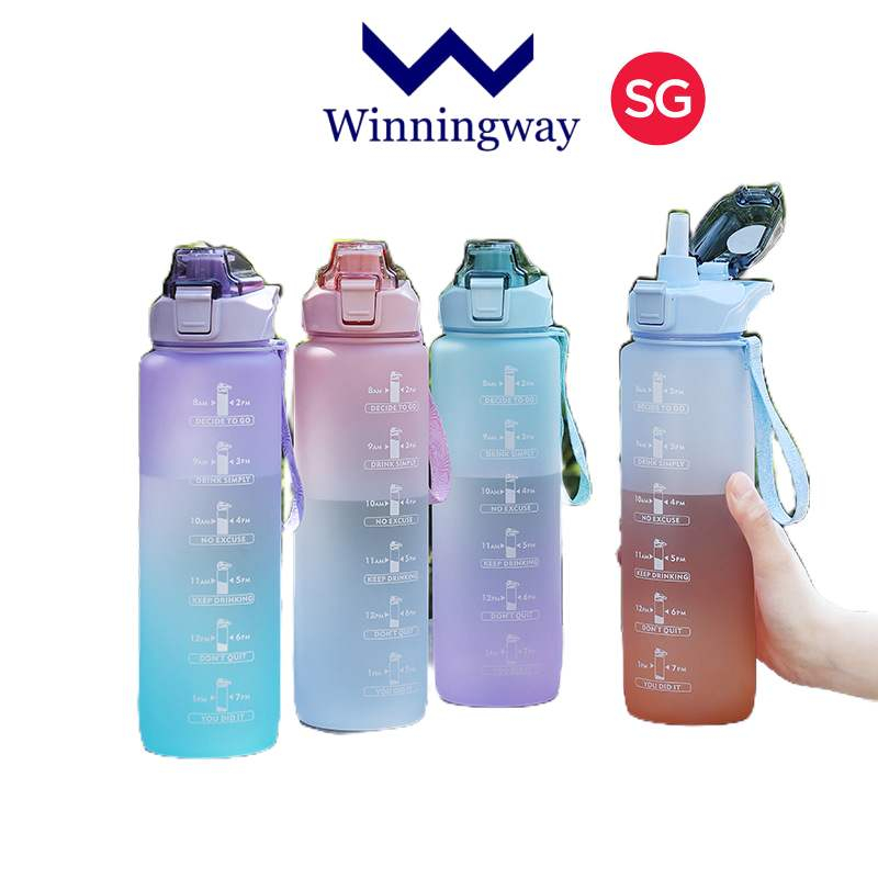 1L 1000ml Poke Winningway Gradient waterbottle straw Rainbow Color
