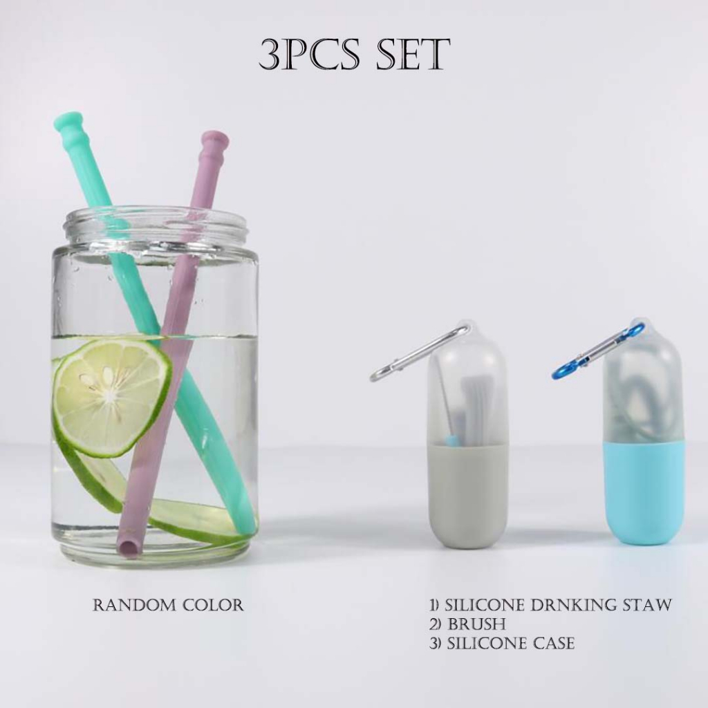 Silicone Drinking Straw With Cleaning Brush Set and Silicone Case ...