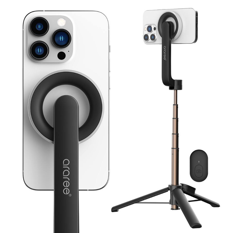 araree magfiepod Selfie Stick, Compatible with Magsafe(360 Rotation, Bluetooth 3.0 Remote Control)