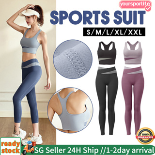 2piece Gym Sports Wear Shirt Jersey Shorts Tights Gym Training Running  Fitness Suit