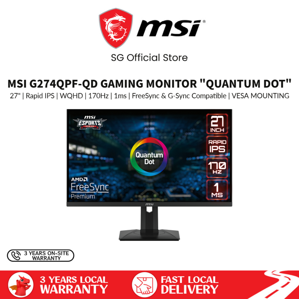 MSI G274QPF-QD Flat Gaming Monitor QUANTUM DOT DISPLAY 27 / Rapid IPS ...