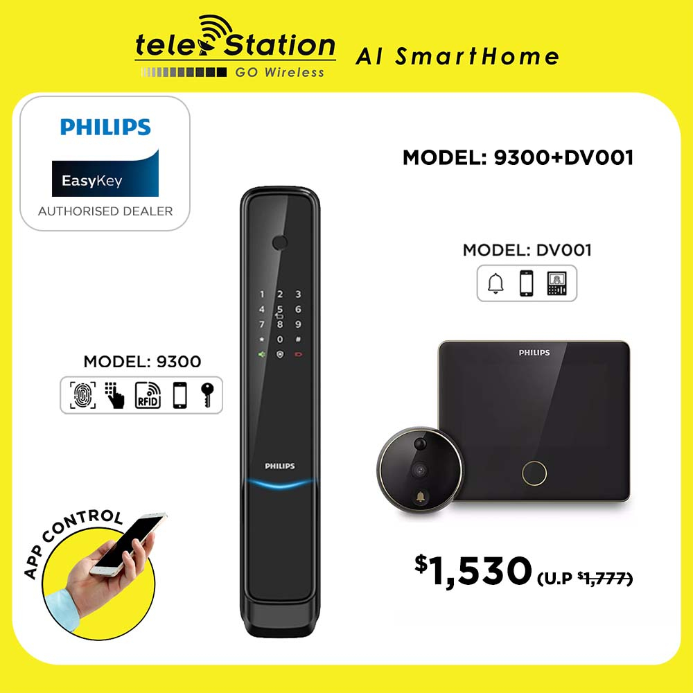 Philips EasyKey 9300 + DV001 Smart Door Viewer Package (With Warranty