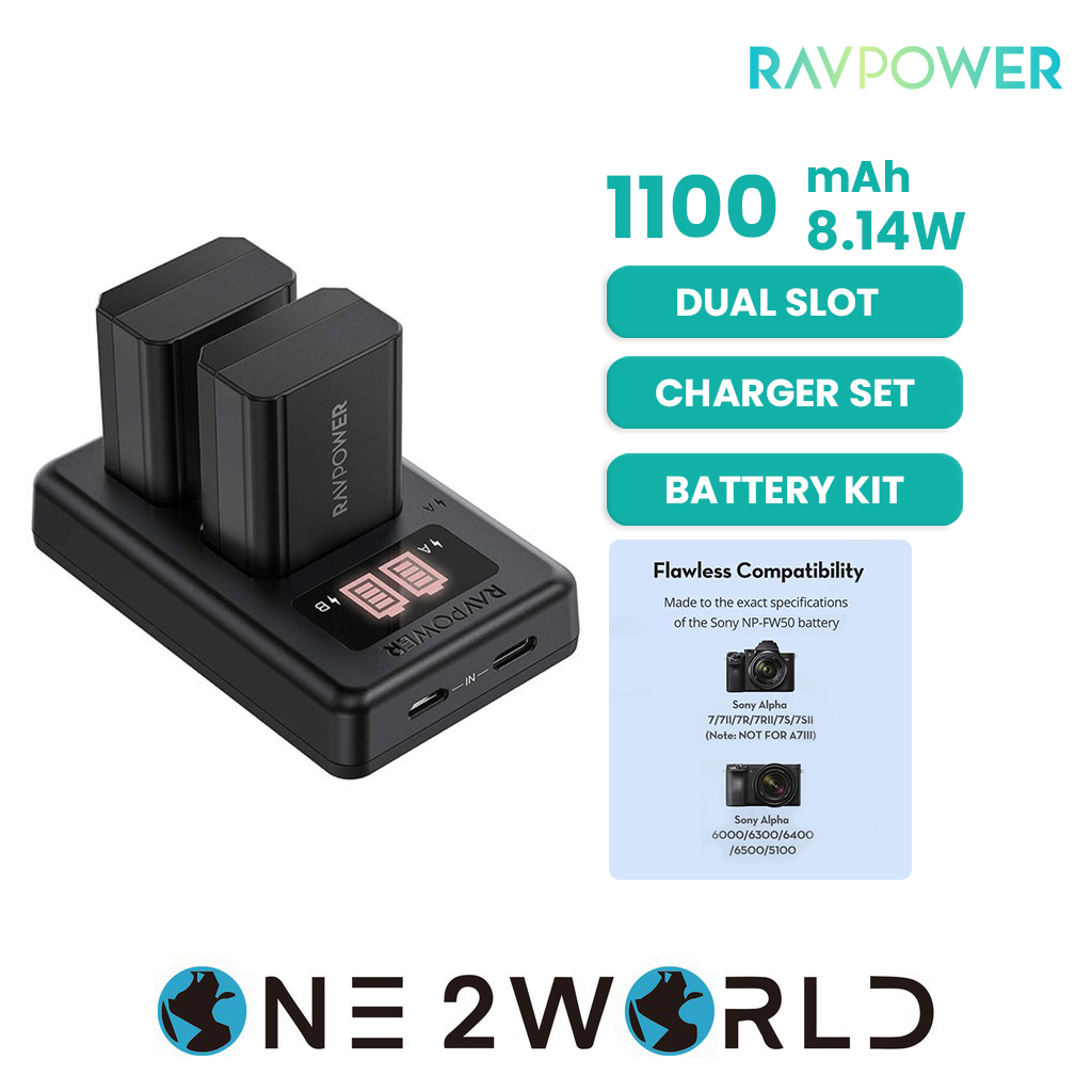RAVPower Replacement Camera Battery Kit, 2Pack Sony FW50(1100mAh) with