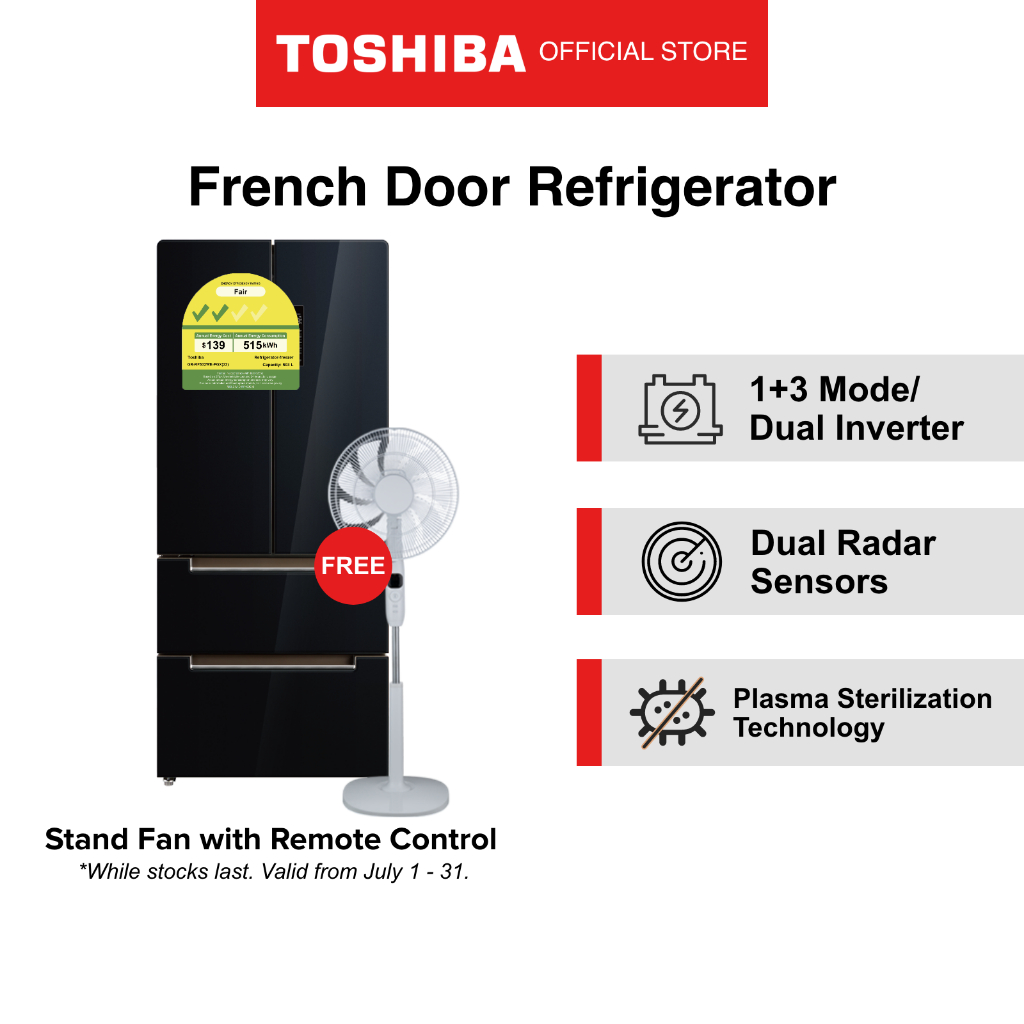 Bulky Toshiba GR RF532WE PGX 22 Black French Door Refrigerator 503L Energy Rating 2 Ticks