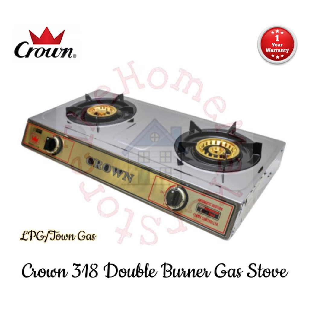 Crown 318 Double Burner Countertop Gas Stove For LPG/Town Gas (1 Year