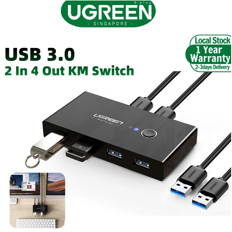 UGREEN KM Switch USB Switch USB 3.0 2.0 for PC Laptop 2 Computers