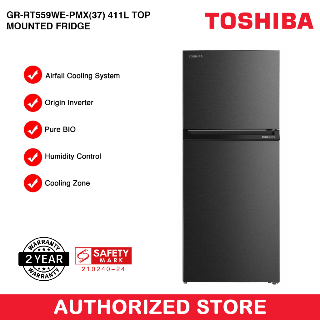 Toshiba GRRT559WEPMX(37) 411L 2Door Top Mounted Fridge Shopee