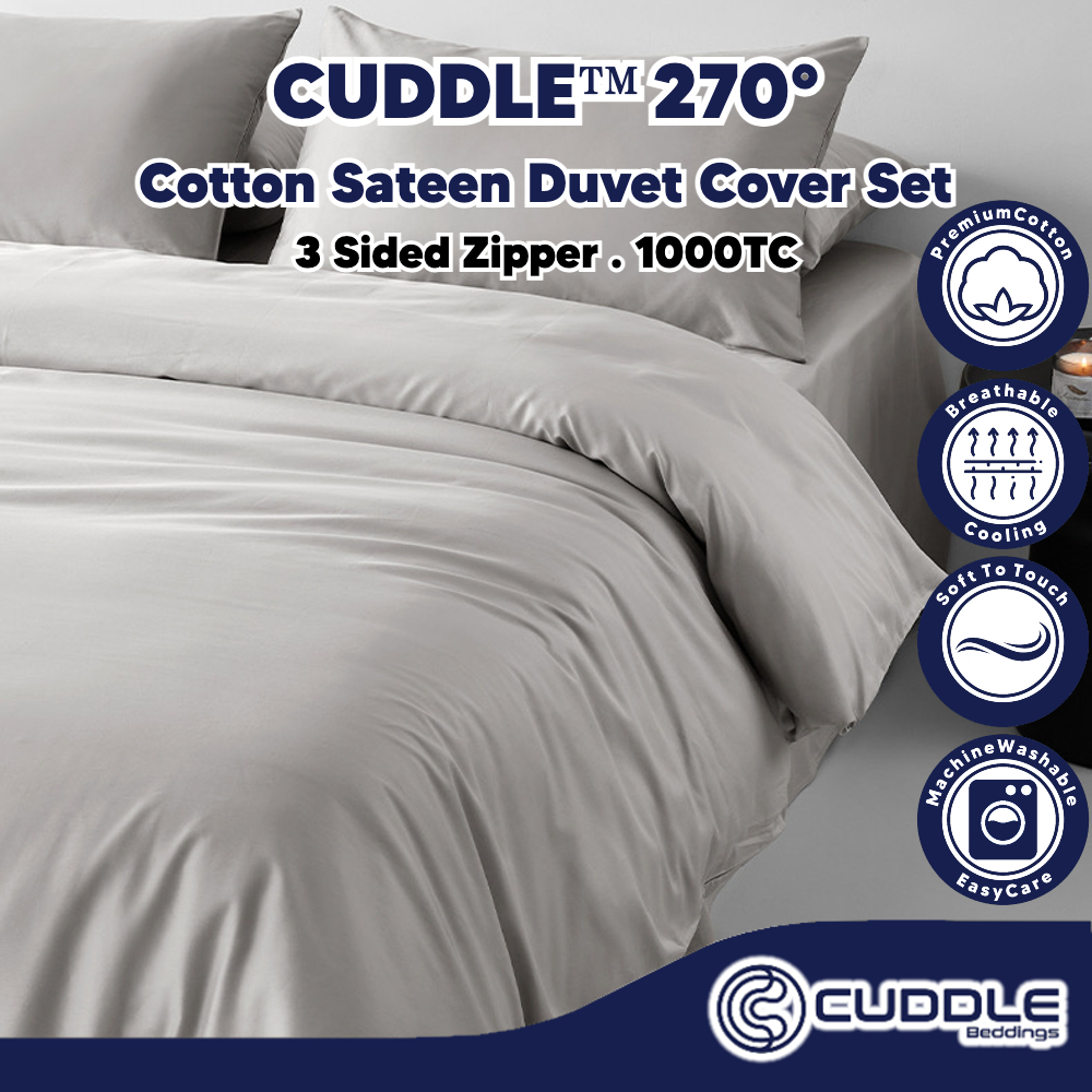 Cuddle 270 Cotton Sateen Duvet Cover Set For Weighted Blanket 3 Sided Zipper Quilt Cover With 2 Pillowcase