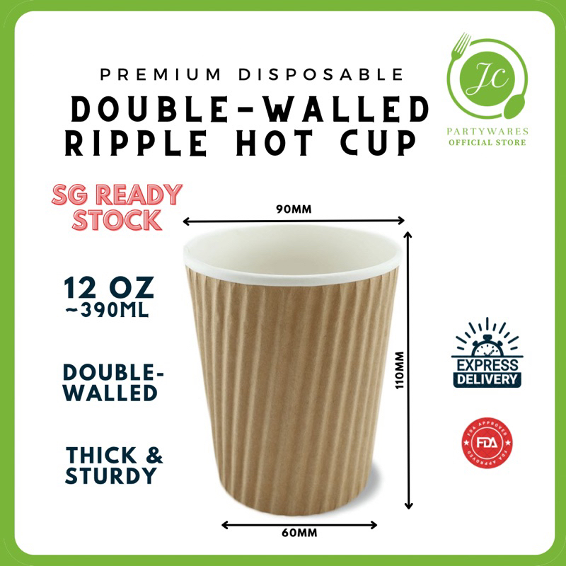 12oz (390 ml) Brown Paper Cup With Ripple Wrap (SG STOCK) | Shopee ...
