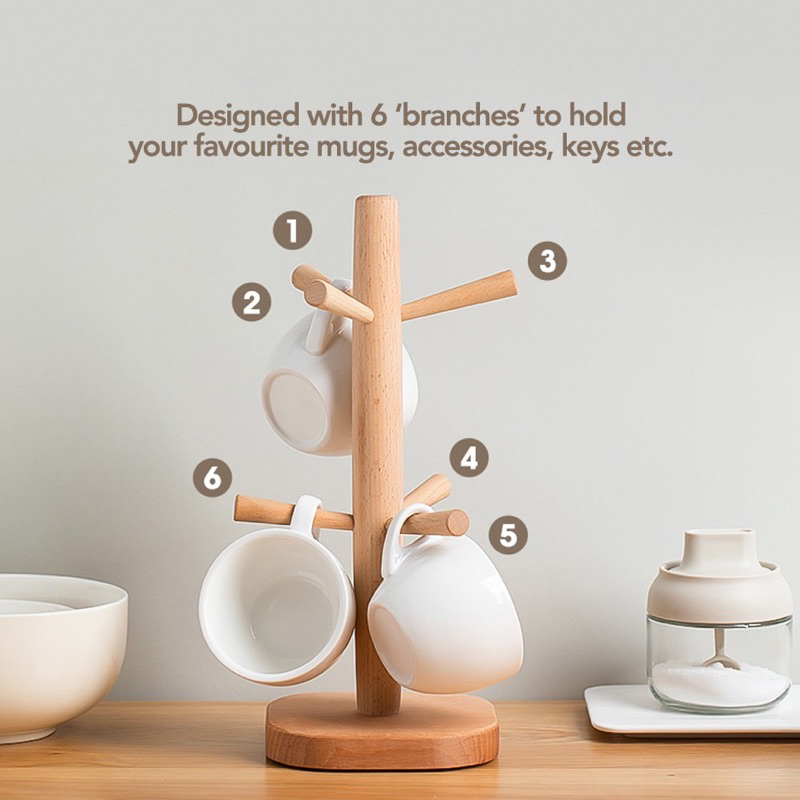 SG STOCKS Japanese-Style Mug Holder Wood Cup Holder Creative Beech 6 ...
