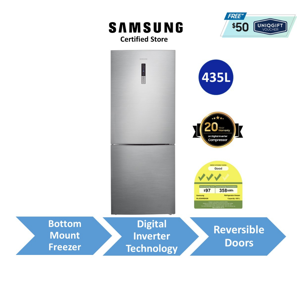 Samsung 435L Bottom Mount Freezer RL4354RBAS8/SS Silver All Around
