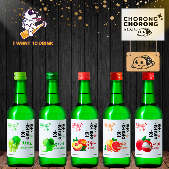 Chorong Chorong Soju Bottles x 360ml Mix & Mach (Lychee, Peach, Green
