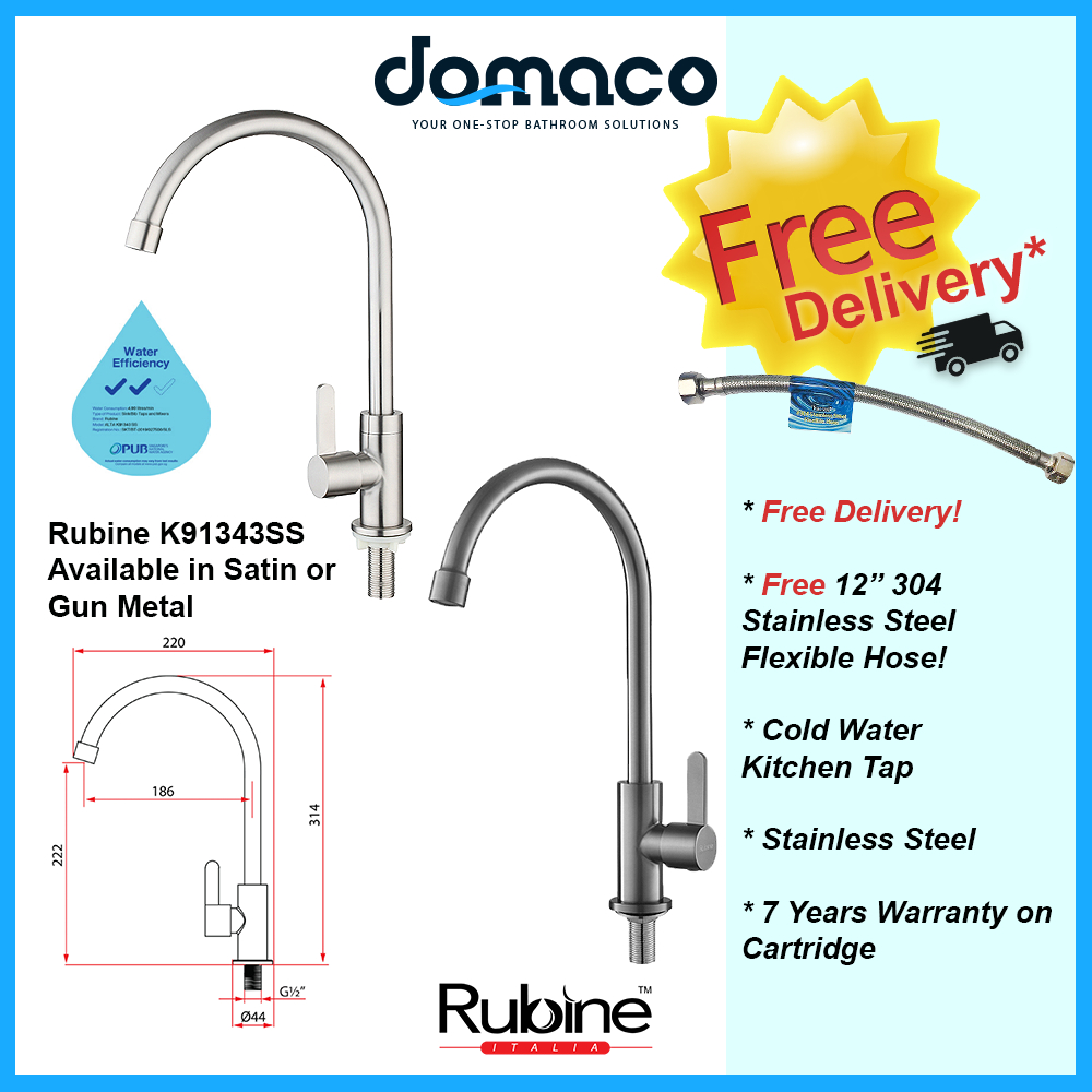 Rubine Alta K91343 SS Stainless Steel Kitchen Tap [Satin/Gun Metal