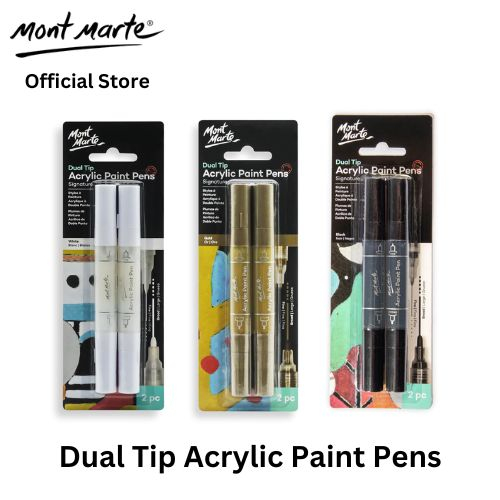 Mont Marte Acrylic Paint Pens Dual Tip Black 2pc