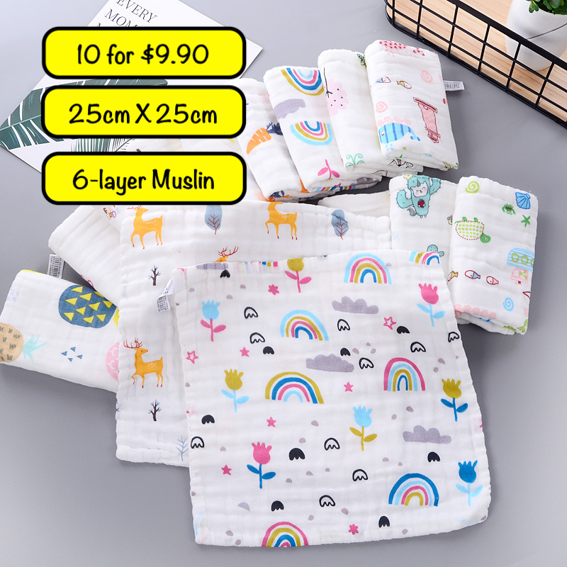[SG STOCK] 100 Cotton Muslin Baby Newborn Kids Towel Washcloth