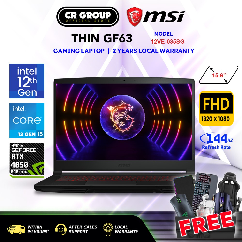 [Feb 2023 Model] MSI Thin GF63 12VE-035SG Gaming Laptop - Intel i5-12450H - RTX4050 6GDDR6 - 15.6
