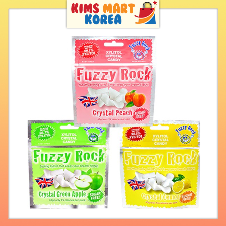Fuzzy Rock Xylitol Crystal Candy Sugar Free Lemon, Peach, Green Apple