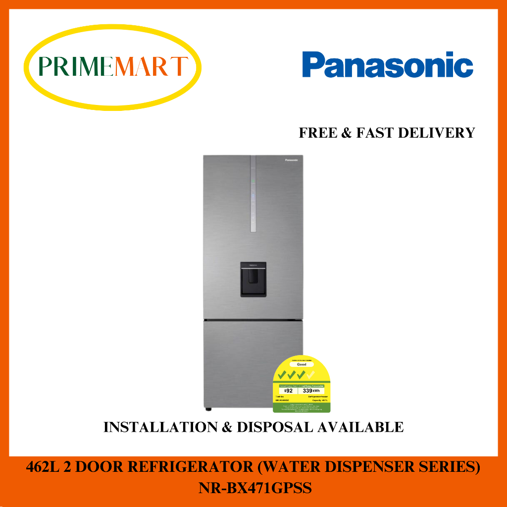 PANASONIC NRBX471GPSS 462L 2 DOOR REFRIGERATOR BOTTOM FREEZER (WATER DISPENSER SERIES) 1 YEAR