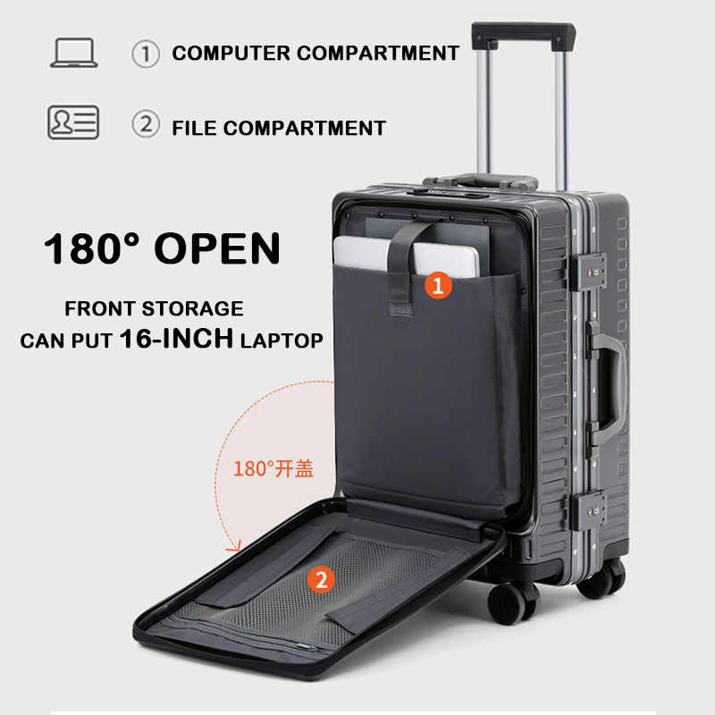 SG Aluminum 20 inch Luggage Front Opening Cabin Luggage TSA Luggage Bag