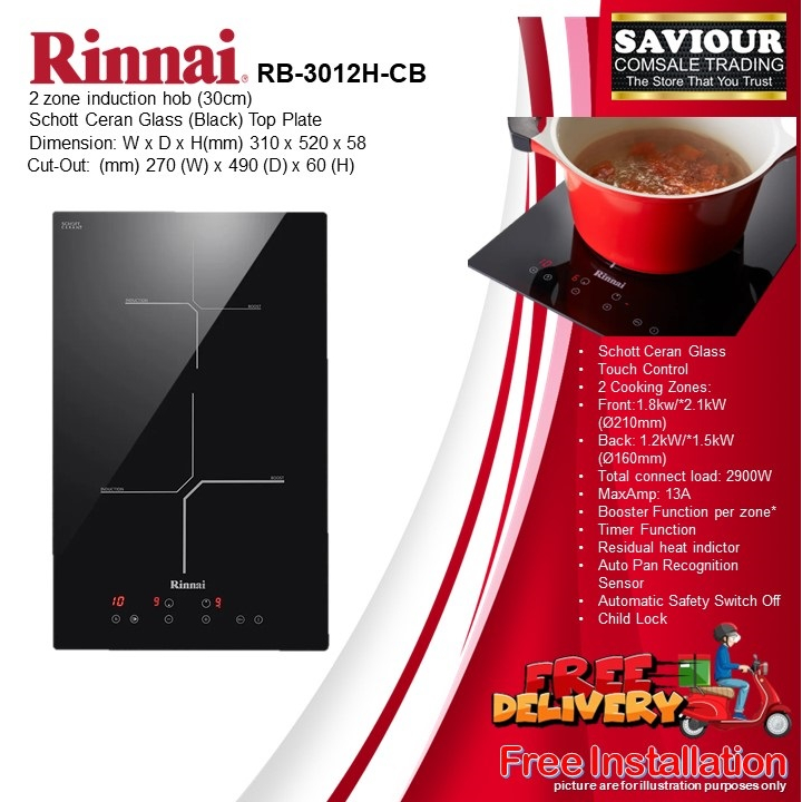 RINNAI RB3012HCB 2 ZONE INDUCTION HOB WITH TOUCH CONTROL FREE